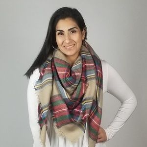 Beige Plaid Blanket Scarf